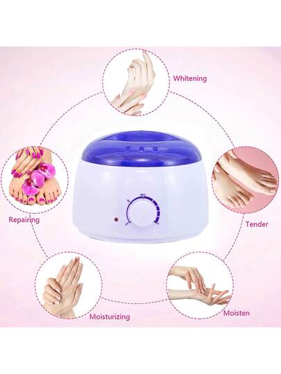 جهاز تسخين الشمع لإزالة الشعر لليدين والأقدام والجسم في صالون سبا، عبوة شمع بارافين + حبوب شمع + عصي خشبية (لون حبيبات الشمع عشوائي)