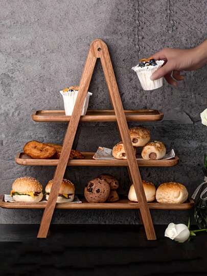 KEMORELA 1 قطعة ، طبق تقديم خشبي ثلاثي الطبقات، حامل كب كيك خشبي ، طبق تقديم مستطيل، صينية عرض طعام لحفلات الأعياد والزفاف والمطبخ، هدية عيد الميلاد