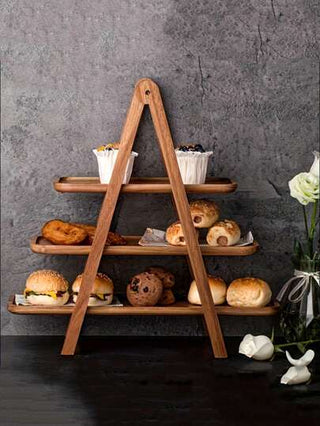 KEMORELA 1 قطعة ، طبق تقديم خشبي ثلاثي الطبقات، حامل كب كيك خشبي ، طبق تقديم مستطيل، صينية عرض طعام لحفلات الأعياد والزفاف والمطبخ، هدية عيد الميلاد