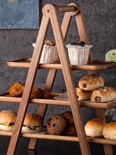 KEMORELA 1 قطعة ، طبق تقديم خشبي ثلاثي الطبقات، حامل كب كيك خشبي ، طبق تقديم مستطيل، صينية عرض طعام لحفلات الأعياد والزفاف والمطبخ، هدية عيد الميلاد