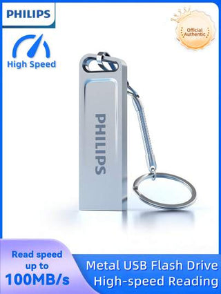 PHILIPS محرك فلاش USB فيليبس بار بلس 2.0 ، 128 جيجابايت، سرعة 100 ميجابايت في الثانية، بغلاف معدني قوي، لتوسيع مساحة تخزين الصور والفيديوهات والموسيقى والملفات