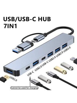 محور USB-C منفذي 7 من نوع USB2.0 للهاتف والحاسب اللوحي والكمبيوتر المحمول 7 في 1 مفرق USB أداة محور متعددة المنافذ