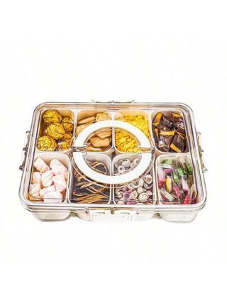 طبق تقديم مقسم ذو مقبض، 4/8 حجرات لعرض الفاكهة والسلطة والحلوى والمكسرات والبسكويت والوجبات الخفيفة، استخدامات متنوعة للحفلات والأعراس والديكور المنزلي والأنشطة الخارجية والتخييم