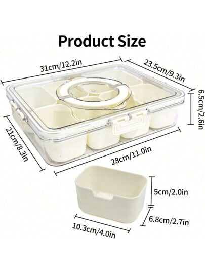 طبق تقديم مقسم ذو مقبض، 4/8 حجرات لعرض الفاكهة والسلطة والحلوى والمكسرات والبسكويت والوجبات الخفيفة، استخدامات متنوعة للحفلات والأعراس والديكور المنزلي والأنشطة الخارجية والتخييم