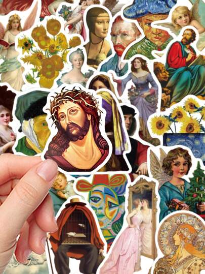 50 قطعة من ملصقات الجرافيتي الفنية للوحات أشهر الفنانين في العالم مقاومة للماء من البلاستيك الصلب المادي مزينة برسوم الكرتون لتزويق الهدايا و الالبومات و حقائب اللابتوب و الأمتعة و الجيتار وأكواب الماء وأغطية الهواتف، قابلة للتزيين الذاتي