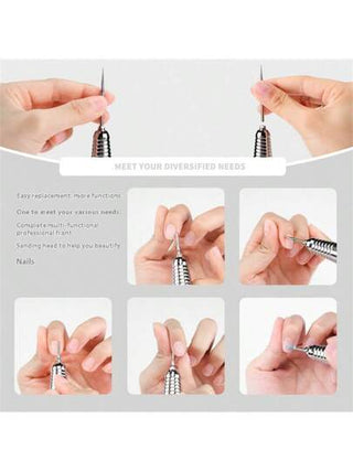 1 قطعة، مجموعة رؤوس تلميع الأظافر، غطاء أمامي متطور للتقشير،رأس تلميع الأظافر من التنجستن والسيراميك،10 رؤوس بديلة،إكسسوارات خاصة لآلة التلميع،أدوات إزالة الأظافر