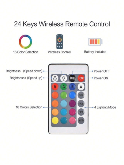 1 قطعة 3.28 قدم / 9.8 قدم / 16.4 قدم / 32.8 قدم / 65.6 قدم شريط إضاءة LED 5050 RGB بتحكم عن بعد 24 مفتاح يغير الألوان، أضواء زخرفية لاحتفالات العطلات والحفلات والغرف والمطبخ والتلفزيون وديكور المنزل