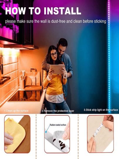 1 قطعة 3.28 قدم / 9.8 قدم / 16.4 قدم / 32.8 قدم / 65.6 قدم شريط إضاءة LED 5050 RGB بتحكم عن بعد 24 مفتاح يغير الألوان، أضواء زخرفية لاحتفالات العطلات والحفلات والغرف والمطبخ والتلفزيون وديكور المنزل