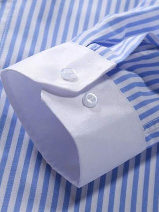 Manfinity Mode قميص كاجوال بأكمام طويلة مخطط للرجال للربيع/الصيف، للارتداء اليومي، مناسب للزوج، العمل، الملابس الرسمية الكاجوال للرجال، قميص مخطط باللون الأزرق، قميص رجالي أنيق، قمصان رجالية مخططة، الخريف