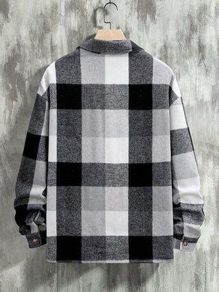 Manfinity Homme معطف وسترة رجالية (تصميم اللحمة، قطع عشوائي) بأكمام طويلة كاجوال خفيفة، تصميم كتل اللون، هدية لأصدقائك وزوجك وحبيبك، قمصان الرجال المخططة، قمصان الشتاء المخططة للرجال