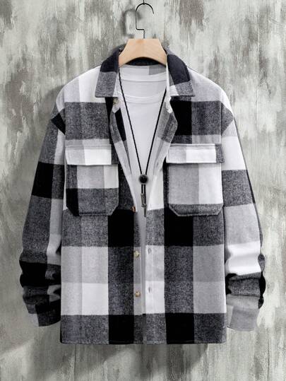 Manfinity Homme معطف وسترة رجالية (تصميم اللحمة، قطع عشوائي) بأكمام طويلة كاجوال خفيفة، تصميم كتل اللون، هدية لأصدقائك وزوجك وحبيبك، قمصان الرجال المخططة، قمصان الشتاء المخططة للرجال