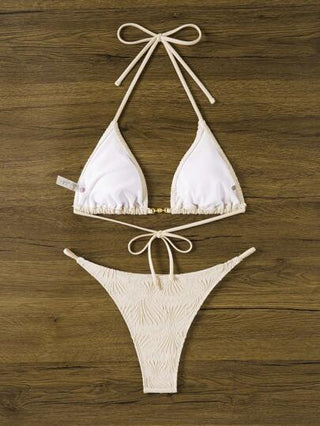 Swim مجموعة بيكيني صغيرة ذو ظهر عاري بلون أحادي للنساء للصيف، مجموعة بيكيني منفصلة، 2 قطعة
