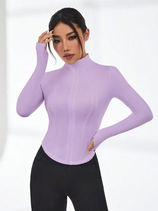 Sport Studio جاكيت رياضية للنساء بأكمام طويلة وطراز بسيط ذات لون واحد للاستخدام اليومي