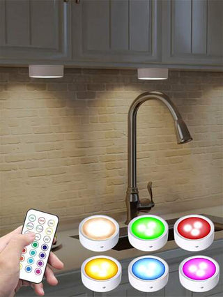 إضاءة خزانة تحت لاسلكية بريموت كنترول LED، إضاءة تحت واحدة LED، إضاءة أجواء ملونة للأعياد، مصباح ليلي خافت بخافت LED للخزانة والخزانة، مصباح ديكور للمدخل والخزانة