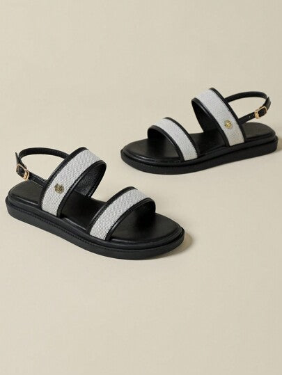 صنادل مع حزام معقود وكتلة لون سمك النعل، للاستخدام في الشاطئ/الخارج، مفتوحة الأصابع، مانعة الانزلاق، مريحة، كعب منحدر، طراز روماني صيفي جديد