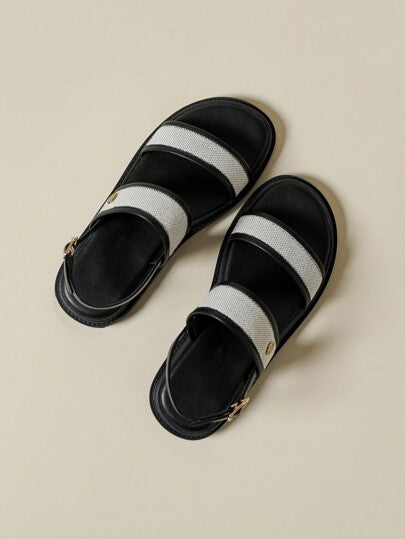 صنادل مع حزام معقود وكتلة لون سمك النعل، للاستخدام في الشاطئ/الخارج، مفتوحة الأصابع، مانعة الانزلاق، مريحة، كعب منحدر، طراز روماني صيفي جديد