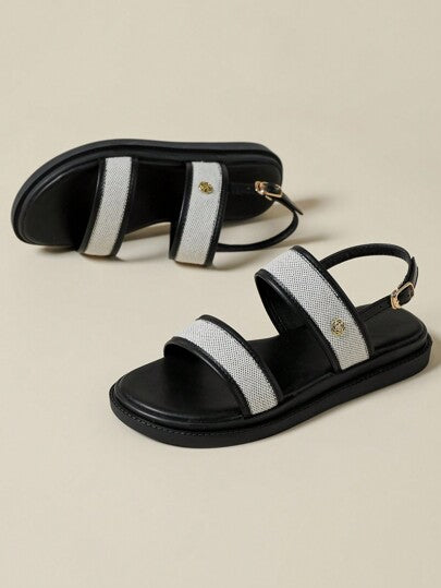 صنادل مع حزام معقود وكتلة لون سمك النعل، للاستخدام في الشاطئ/الخارج، مفتوحة الأصابع، مانعة الانزلاق، مريحة، كعب منحدر، طراز روماني صيفي جديد