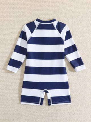 مايوه أولادي بدلة سباحة للأولاد الرضع مطبوعة بخطوط ألوان متباينة