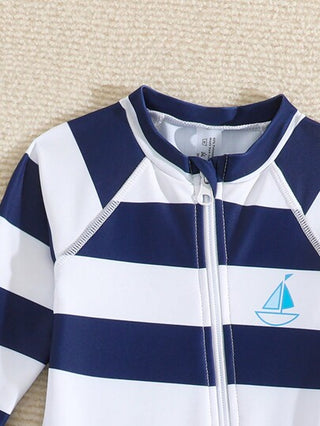 مايوه أولادي بدلة سباحة للأولاد الرضع مطبوعة بخطوط ألوان متباينة