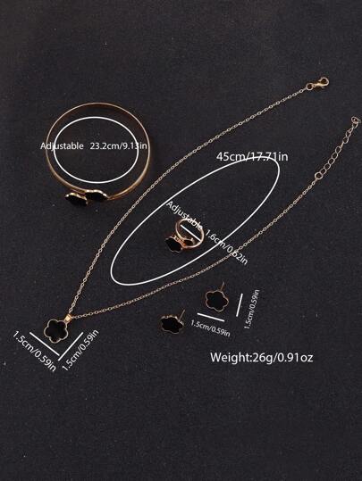 مجموعة من 5 قطع تتضمن قلادة،أقراط،سوار وخاتم بتصميم البرقوق الحظ