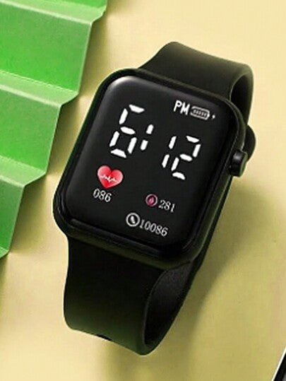 3قطع/طقم ساعة رقمية مربعة كرتونية للأولاد الأطفال، طقم مجوهرات أساور وقلادة بشكل قلب