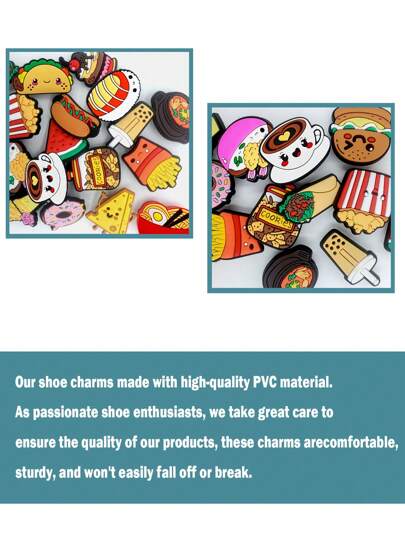 20 قطعة من تشارمات الأحذية بسلسلة الطعام للأحذية والكلوج والصنادل ،تصميمات همبرجر وكيك وجبن، إكسسوارات تزيين عالية الجودة ، هدية شعبية ممتازة للمراهقين والرجال والنساء والبالغين