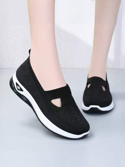 أحذية رياضية للنساء مطرزة بالأزهار، أحذية رياضية خفيفة الوزن بنعل ناعم مصنوعة من الشبك المحبوك، أحذية مشي منخفضة السطح قابلة للتنفس