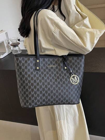 حقيبة كبيرة السعة مطبوعة بتصميم كامل للحرفية وحروف ذات مقابض مزدوجة، مناسبة للعمل والتنقل، حقيبة مدرسية أدبية وحقيبة الكتب للنساء والطلاب، مثالية للكتب والتسوق والعودة إلى المدرسة وأكثر من ذلك، حقيبة تسوق موضة مزودة بسحاب، حقيبة تسوق عصرية للسيدات