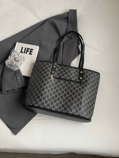 حقيبة كبيرة السعة مطبوعة بتصميم كامل للحرفية وحروف ذات مقابض مزدوجة، مناسبة للعمل والتنقل، حقيبة مدرسية أدبية وحقيبة الكتب للنساء والطلاب، مثالية للكتب والتسوق والعودة إلى المدرسة وأكثر من ذلك، حقيبة تسوق موضة مزودة بسحاب، حقيبة تسوق عصرية للسيدات