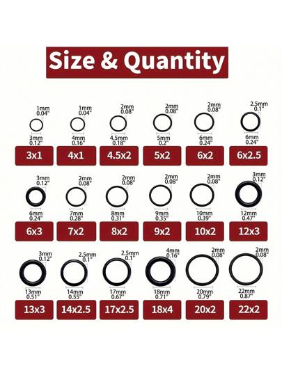 مجموعات حلقات المطاط O بعدد 225/770 قطعة ب-18 مقاسًا، حشوات ختم الجوانات مصنوعة من المطاط النتريل Nbr عالي الجودة من Hongway لإصلاح السيارات والسباكة الاحترافية وصلات الهواء أو الغاز