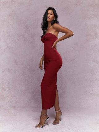 MISSGUIDED فستان ميداكسي بتصميم عقدة مبرومة بالظهر مع شق في الهم وبدون حمالات