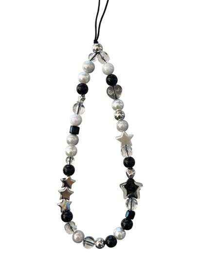 سلسلة هاتف سليكون DIY ، سلسلة هاتف شفافة على شكل نجوم بطراز كوري ، سلسلة كاميرا مزخرفة عشوائية اللؤلؤ بتصميم سيدة سوداء أنيقة، إكسسوار تزييني عصري للسيدات ضد الفقد