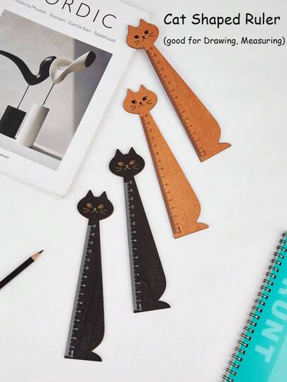 أدوات مكتبية ومدرسية مسطرة قطة كرتونية إبداعية قطعة واحدة، مسطرة قطة خشبية جميلة، مسطرة مستقيمة قرطاسية عتيقة، لوازم دراسية