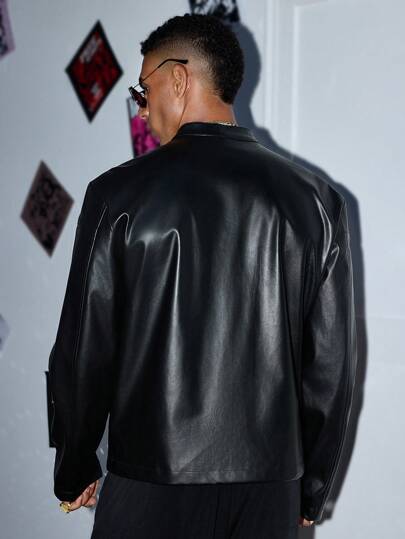 Manfinity ModaGents 1 قطعة جاكيت سوداء من البولي يوريثان بطراز فينتاج عصري لصالون للرجال، ملائمة للملابس الرسمية العصرية، لموسم العودة إلى المدرسة والخريف وعيد الهالوين