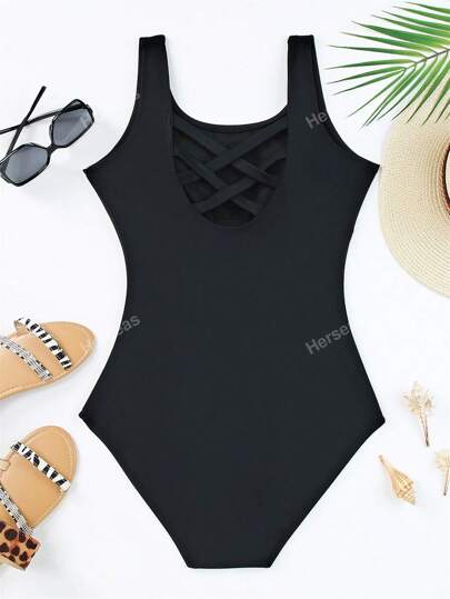 مايوه حريمي قطعة واحدة ملابس السباحة النسائية ذات تصميم كريس كروس على الظهر، بدلة سباحة رياضية، ملابس شاطئية صيفية لأوقات الراحة والحفلات بحمام السباحة