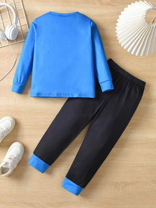 طقم بيجاما كاجوال لطفل شابمكون من 2 قطعة بطباعة رسومات ضابط شرطة ذو رقبة دائرية، عام 2024، ملابس منزلية للأطفال