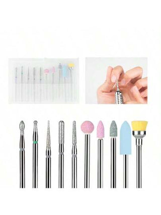 1 قطعة، مجموعة رؤوس تلميع الأظافر، غطاء أمامي متطور للتقشير،رأس تلميع الأظافر من التنجستن والسيراميك،10 رؤوس بديلة،إكسسوارات خاصة لآلة التلميع،أدوات إزالة الأظافر