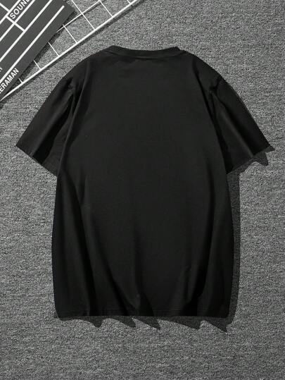 Manfinity Homme تي شيرت برقبة طاقم مطبوع عليه ملك، آستين قصير، كاجوال صيفي، للأصدقاء