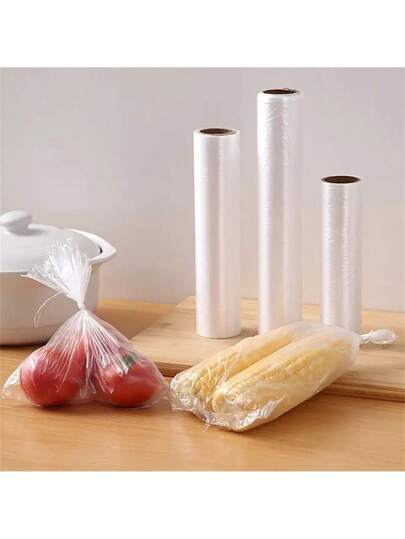 100 قطعة/1 لفة أكياس تخزين الطعام المتينة وغير قابلة للتمزق للفواكه والخضروات، مناسبة للطهي في الهواء الطلق والاستخدام المنزلي