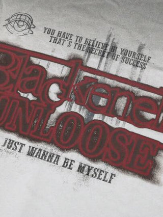 تي شيرت كاجوال فضفاض رقبة دائرية طباعة شعار برش يدوي صيفي للرجال