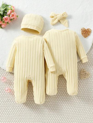 SHEIN طقم رومبير بأكمام طويلة مع شريط الرأس والقبعة بطبعة زهرية دانتيل للبنات حديثي الولادة