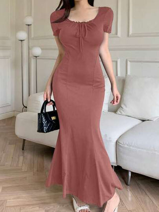 Mulvari فستان الحورية ذو الأكمام القصيرة واللون الأحادي الكاجوال للنساء، صيفي