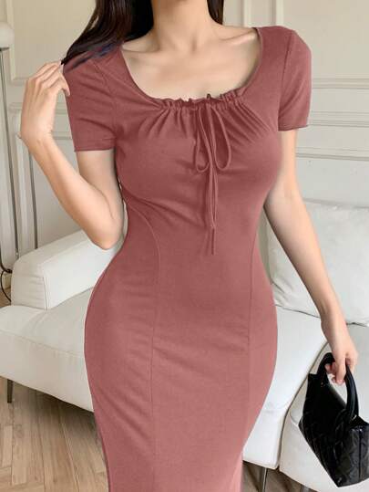 Mulvari فستان الحورية ذو الأكمام القصيرة واللون الأحادي الكاجوال للنساء، صيفي