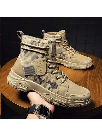بوت ثلج دافئة مبطنة بالصوف للرجال، بوت عزل دافئة ومقاومة للماء، بوت كاحل بتصميم كاموفلاج للاستخدام اليومي والخارجي، بوت سلامة خارجية عادية، مناسبة للشتاء البارد القارص