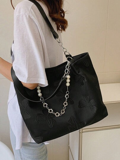 حقيبة تسوق زهرية القماش، حقيبة يد نسائية كبيرة السعة للتنقل، ضروري أساسي أنيق ومتعدد الاستخدامات