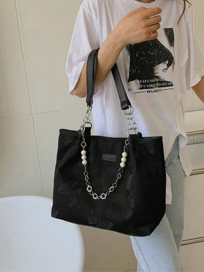 حقيبة تسوق زهرية القماش، حقيبة يد نسائية كبيرة السعة للتنقل، ضروري أساسي أنيق ومتعدد الاستخدامات