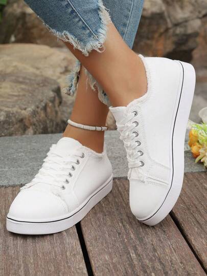 أحذية رياضية كاجوال من القماش بأطراف مخملية، نوع رباط قابل للربط، مناسبة للحرم الجامعي والارتداء اليومي والمنزل والنقل والعمل طوال العام، ذات كعب PVC خفيف الوزن ومنفذ للهواء