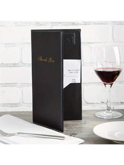 1/2/3/4/5 قطعة من حاملات إيصالات الضيوف الاحترافية بقياس 25.4 سم مع كلمة "شكرا لك" بالذهبي، مناسبة للمطاعم والكافيهات