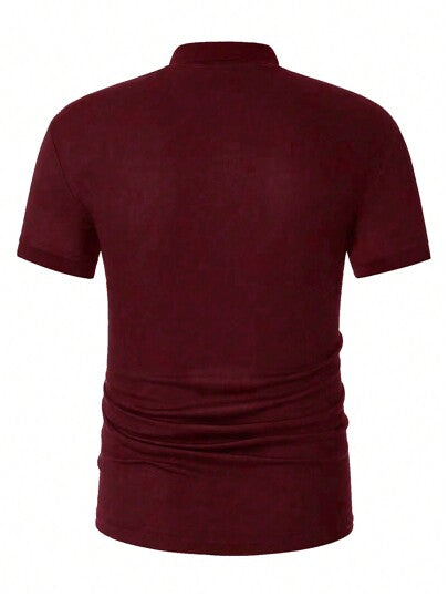 قميص بولو قصير الأكمام للرجال بلون سادة للارتداء اليومي، الصيف، الجولف