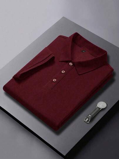 قميص بولو قصير الأكمام للرجال بلون سادة للارتداء اليومي، الصيف، الجولف